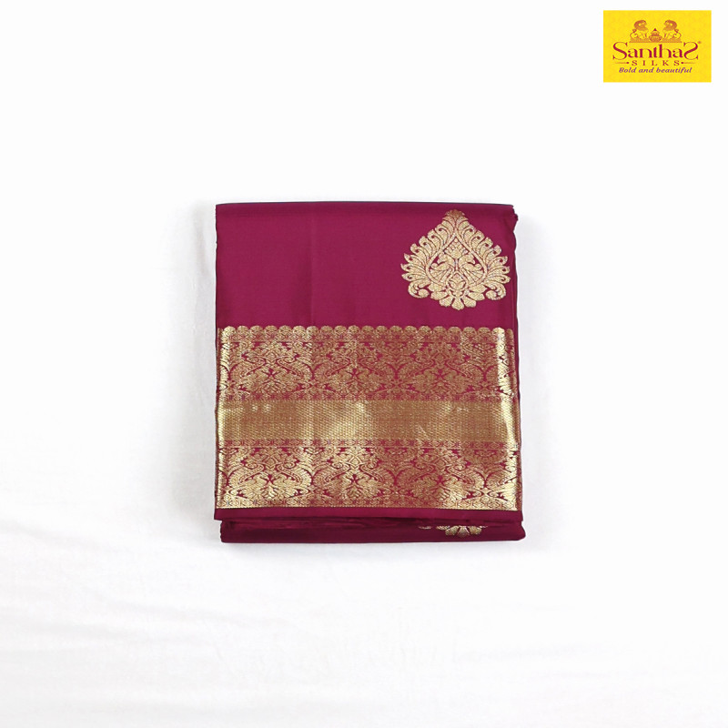 Maroon Pure Silk with Self Zari Border