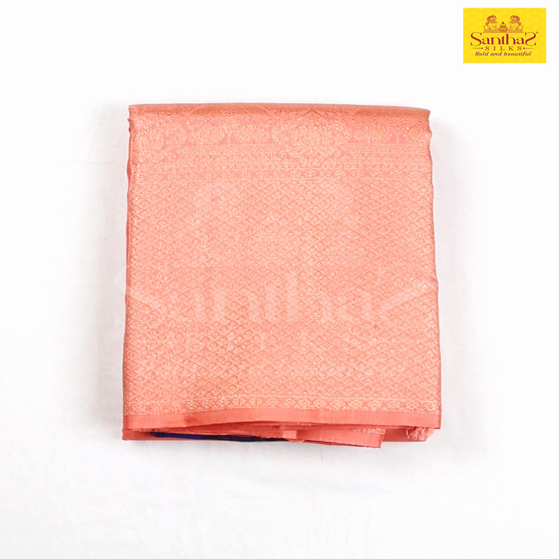 Peach Pure Silk with Self Zari Long Border