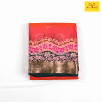 pinkish-orange-with-contrast-green-border-pure-silk