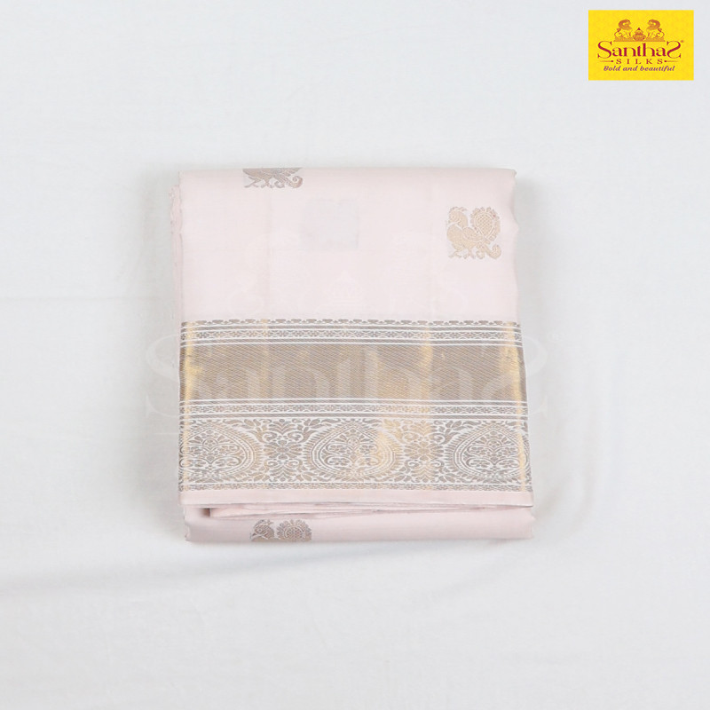 Blush Pink Pure Silk with Gold Zari Border