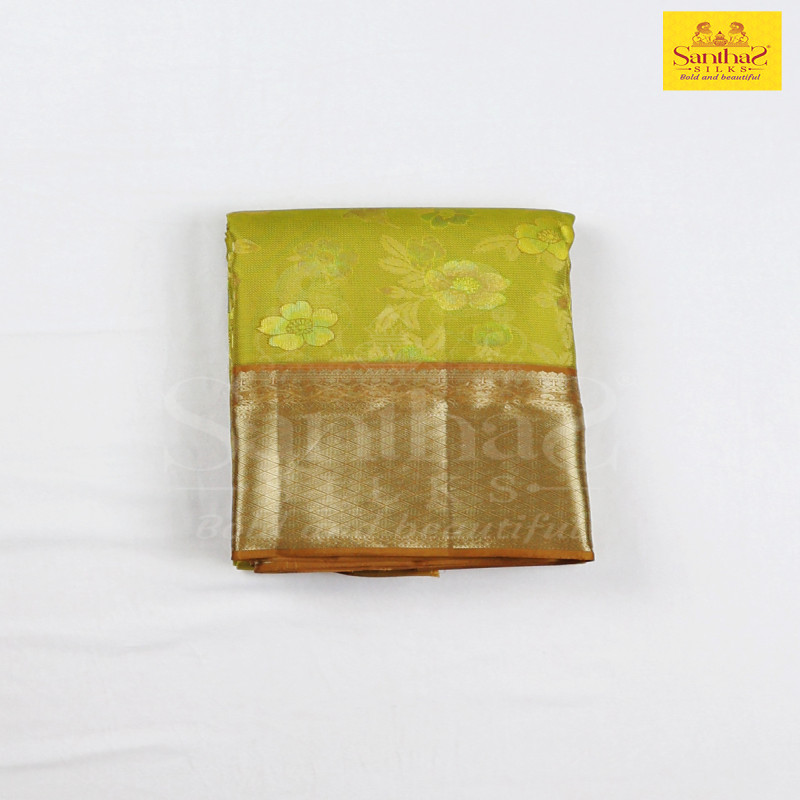 Mehandhi Green Pure Silk with Gold Zari Border