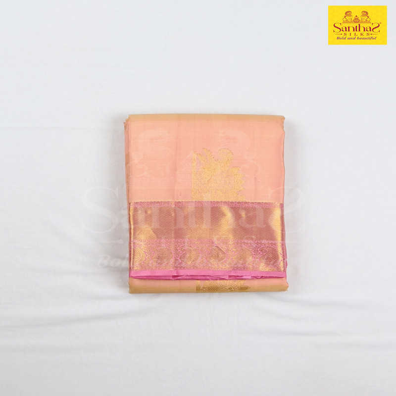 Peach Pure Silk with Contrast Rose Milk Border