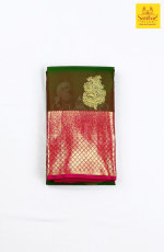 Mangalyam Green Pure Silk with Contrast Rani Pink Border