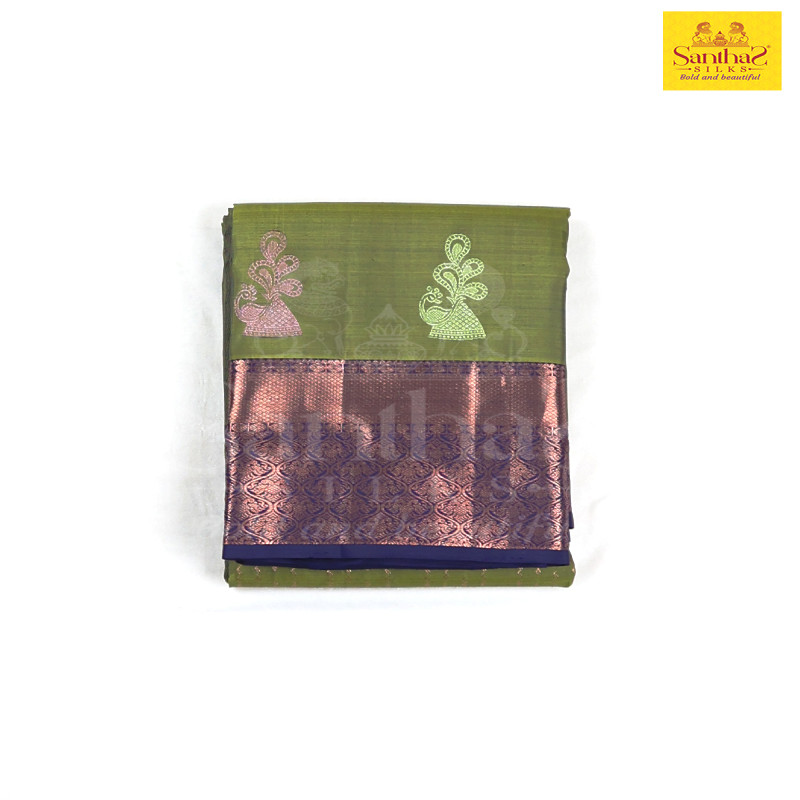 Mehendhi Green Pure Silk Saree with Copper Zari Border