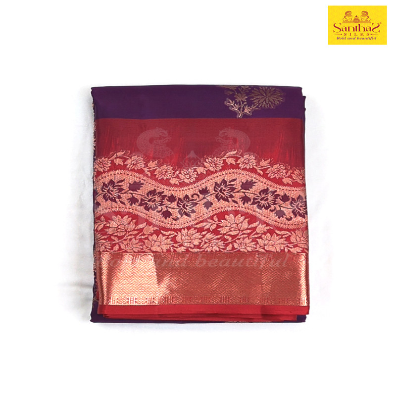 Violet Colour Pure Silk Saree with Rich Red Border