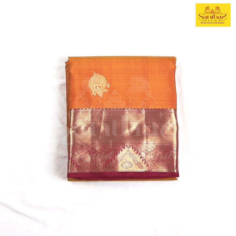 Mustard Double Shade pure Silk Saree with Red Border