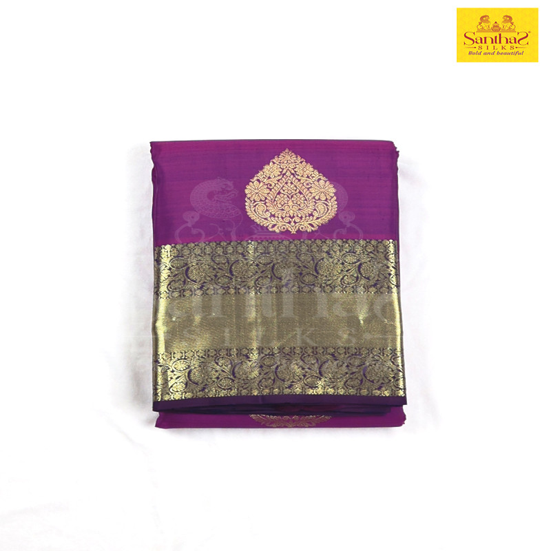 Magenta Color Pure Silk Saree with Kaapi Color Border