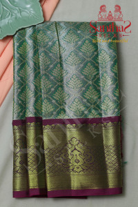 tissue-green-body-with-gold-zari-border-blouse