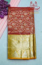 GOLDEN ORANGE IN BODY FLORAL WITH CONTRAST BLOUSE AND BORDER