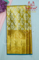 GOLDEN TISSUE FLORAL BODY WITH CONTRAST BLOUSE & BORDER