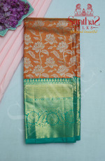 SILVER ORANGE TISSUE BODY WITH CONTRAST BLOUSE & BORDER