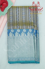 MERCURY BLUE BODY SILVER ZARI WITH CONTRAST BLOUSE & BORDER