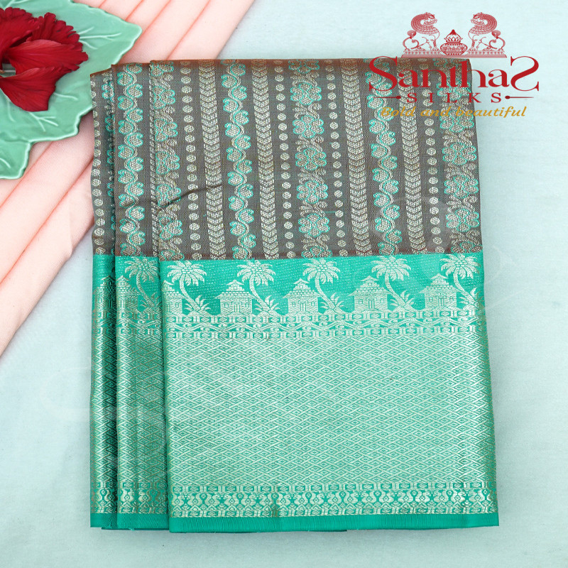 ROSY BROWN IN SILVER ZARI BODY WITH CONTRAST BLOUSE & BORDER