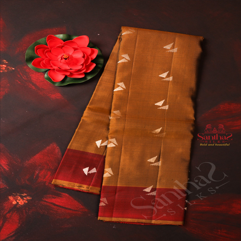 DARK HONEY COLOUR BODY WITH FANCY ZARI BUTTA WITH CONTRAST BLOUSE & BORDER