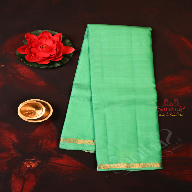 AQUA GREEN COLOUR WITH ONE INCH BORDER AND SELF COLOUR BLOUSE