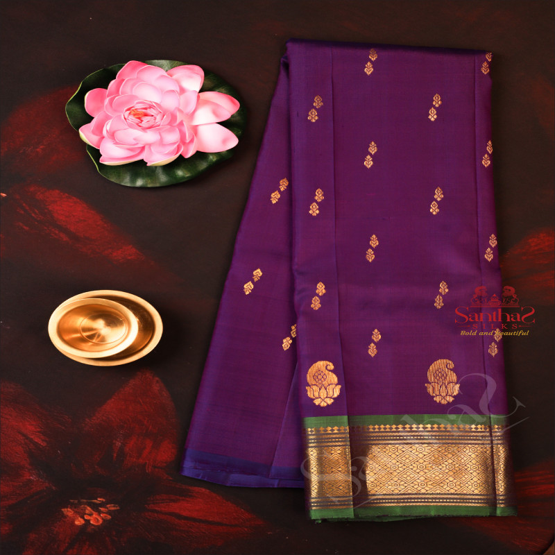 ONESIDE BORDER PURPLE COLOUR BODY WITH GOLDEN ZARI BUTTA & WITHOUT BLOUSE