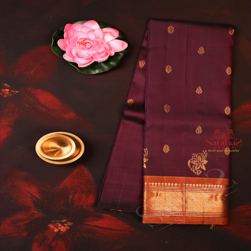 ONE SIDE BORDER DARK PURPLE COLOUR BODY WITH GOLDEN ZARI BUTTA & WITHOUT BLOUSE