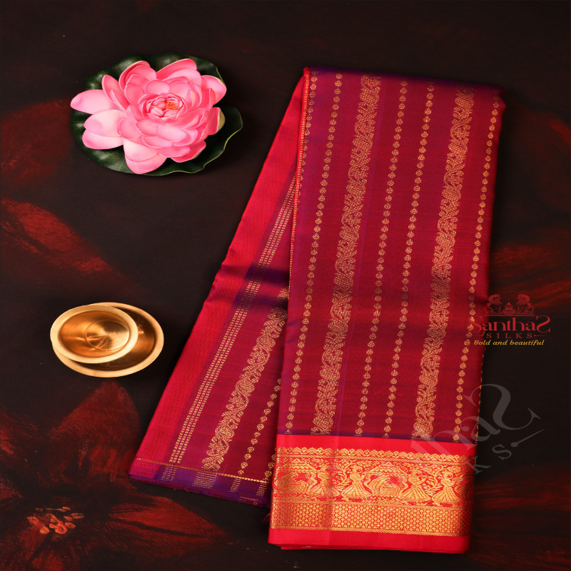 ONE SIDE BORDER MAGENTA COLOUR BODY WITH GOLDEN ZARI BUTTA & WITHOUT BLOUSE