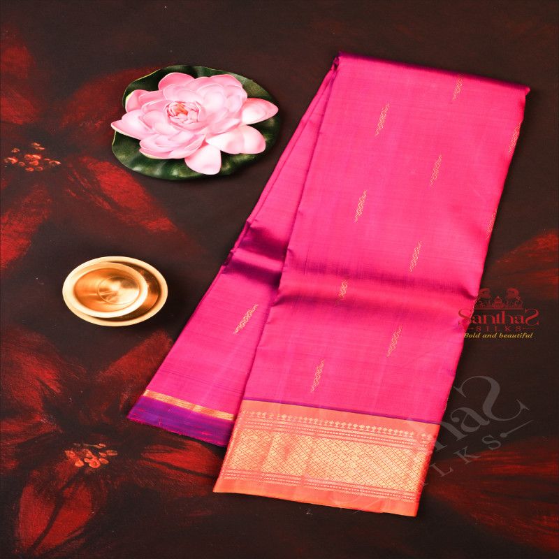 RED VIOLET COLOUR BODY WITH GOLDEN ZARI BUTTAS & SINGLE SIDE BORDER AND CONTRAST PALLU WITH CONTRAST BLOUSE