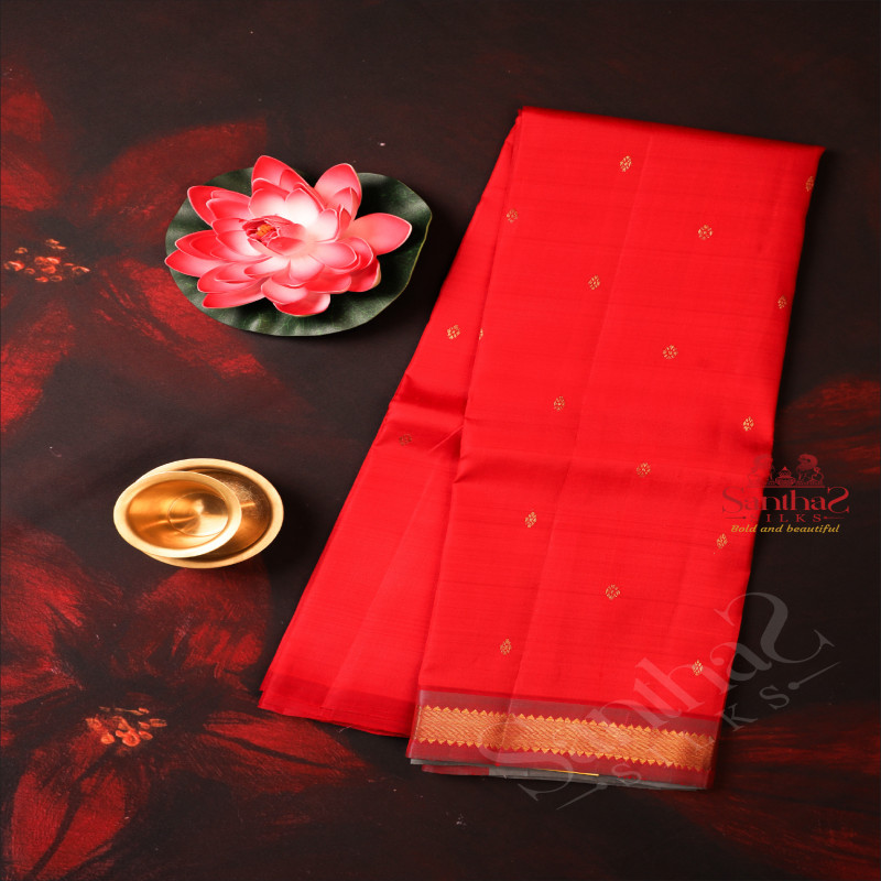 ONE SIDE BORDER RED COLOUR BODY GOLDEN ZARI BUTTA & WITHOUT BLOUSE