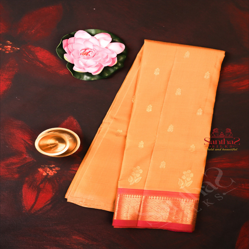 GOLDENROD COLOUR BODY WITH GOLDEN ZARI BUTTAS & SINGLE SIDE BORDER AND CONTRAST PALLU WITHOUT BLOUSE