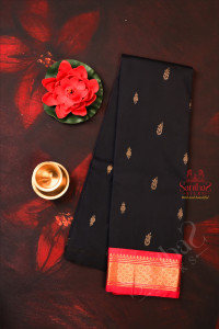 one-side-border-oxford-blue-colour-body-with-golden-zari-butta-without-blouse