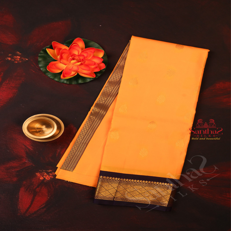 ONESIDE BORDER MANGO YELLOW COLOUR BODY WITH GOLDEN ZARI BUTTA & WITHOUT BLOUSE