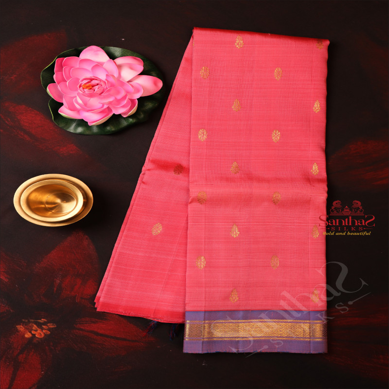 ONE SIDE BORDER ANANDHA PINK COLOUR BODY GOLD ZARI BUTTA WITHOUT BLOUSE