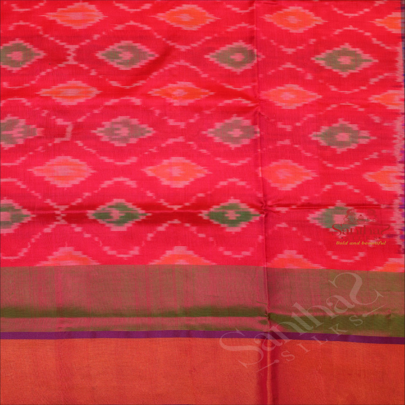 PINK COLOUR BODY POCHAMPALLY PATTERN WITH CONTRAST BLOUSE