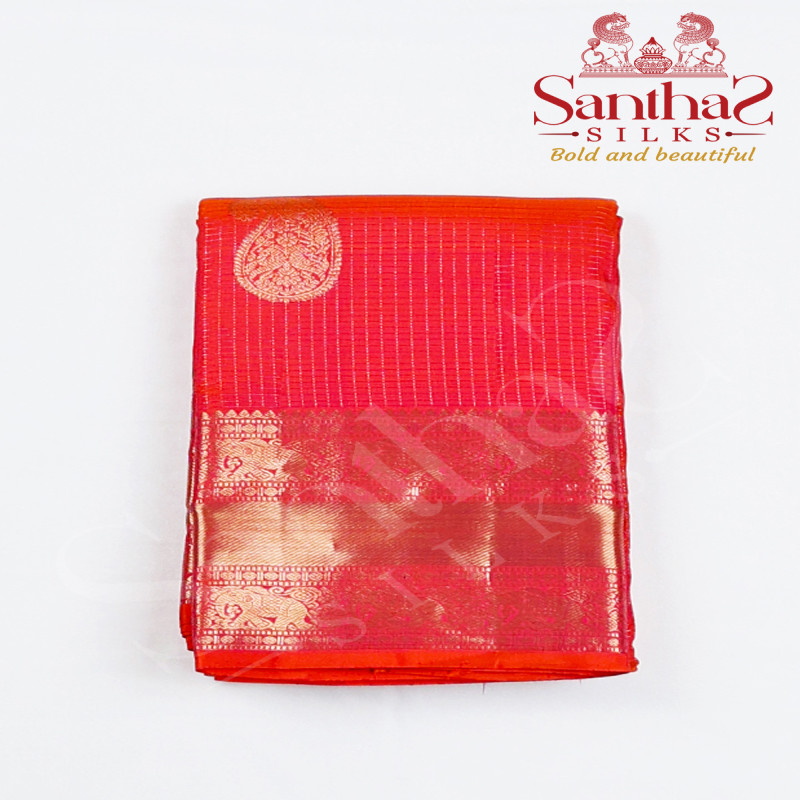 Orangish Peach Vairaoosi Pure Silk Saree