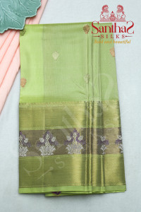 pista-green-in-body-zari-butta-with-contrast-blouse