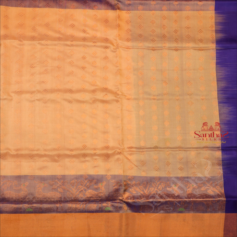 IVORY COLOUR BODY WITH GOLDEN ZARI BUTTA WITH CONTRAST BLOUSE & BORDER