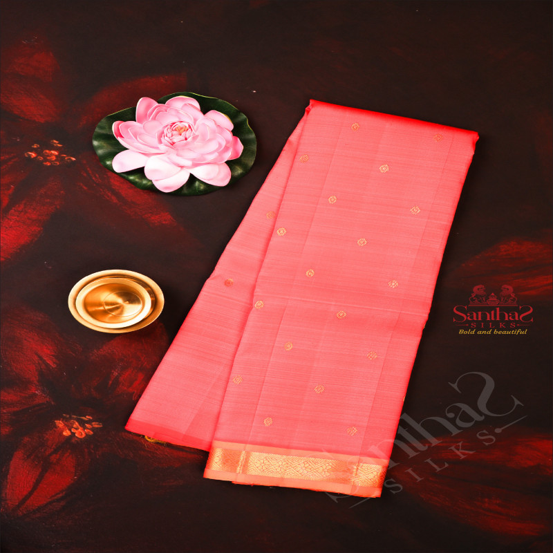 DARK PINK COLOUR BODY WITH GOLDEN ZARI BUTTAS & SINGLE SIDE BORDER AND CONTRAST PALLU WITHOUT BLOUSE