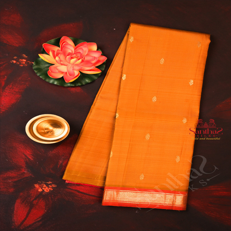 ONESIDE BORDER DARK HONEY COLOUR BODY WITH GOLDEN ZARI BUTTA & WITHOUT BLOUSE