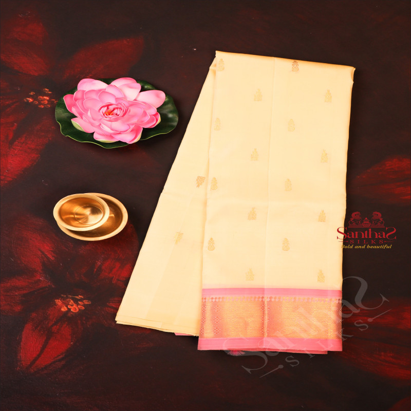 ONESIDE BORDER IVORY COLOUR BODY WITH GOLDEN ZARI BORDER & WITHOUT BLOUSE