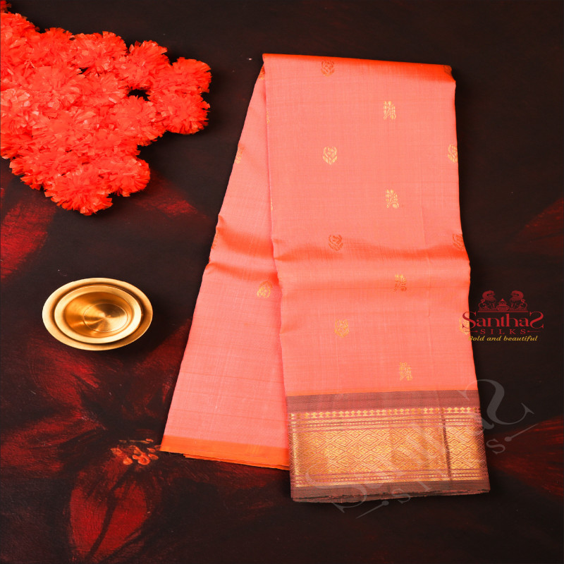 ONESIDE BORDER LIGHT ORANGE COLOUR BODY WITH GOLDEN ZARI BUTTA & WITHOUT BLOUSE