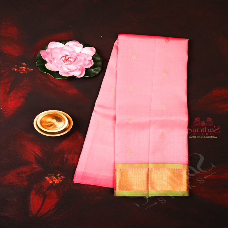 ONESIDE BORDER PINK COLOUR BODY WITH GOLDEN ZARI BUTTA & WITHOUT BLOUSE