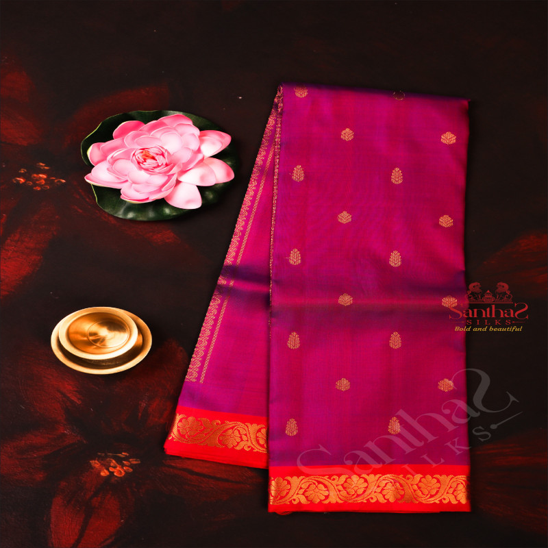 PURPLE COLOUR BODY WITH GOLDEN ZARI BUTTA WITH CONTRAST BLOUSE & BORDER