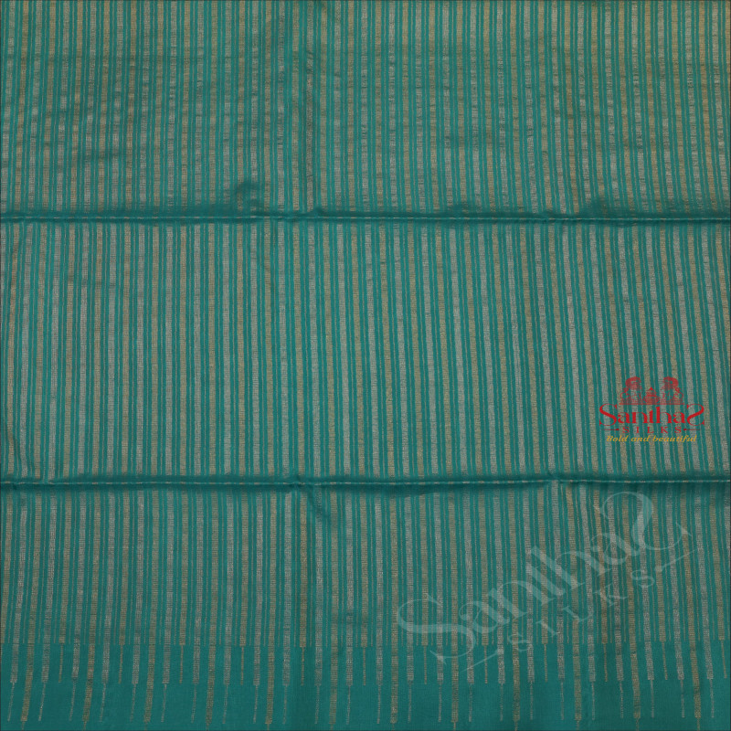 PINE GREEN COLOUR BODY WITH GOLDEN & SILVER ZARI STRIP LINES ANDCONTRAST COLOUR PALLU & BLOUSE