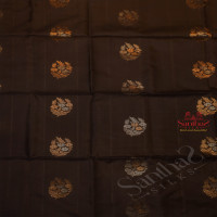 BLACK COLOUR BODY WITH GOLDEN ZARI FLORAL BUTTA WITH CONTRAST BLOUSE & BORDER