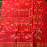 GREEN COLOUR BODY WITH POCHAMBALLY PATTERN WITH CONTRAST BLOUSE & BORDER