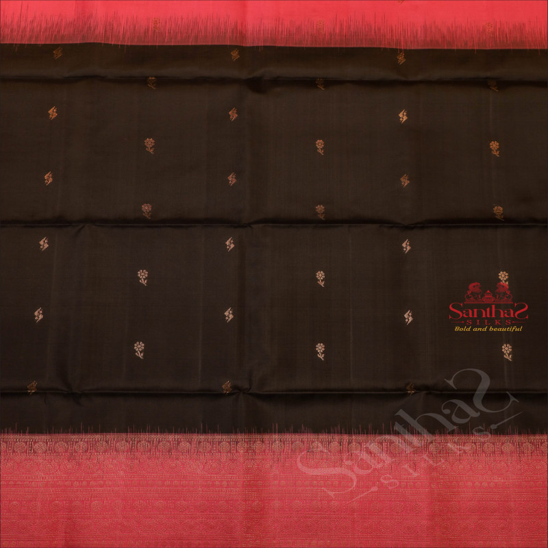 BLACK COLOUR BODY WITH GOLDEN ZARI BUTTA WITH CONTRAST BLOUSE & BORDER