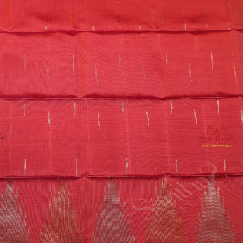 HOT PINK COLOUR BODY WITH GOLDEN ZARI STRIPS WITH CONTRAST BLOUSE & BORDER