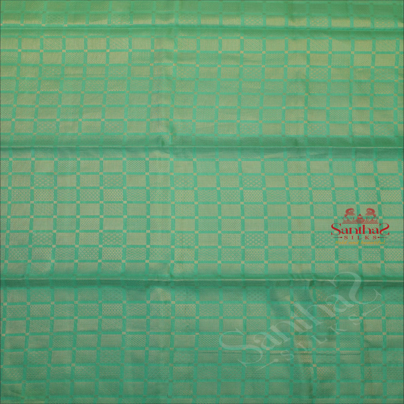 MINT GREEN COLOUR BODY WITH GOLDEN ZARI FANCY BUTTA WITH CONTRAST BLOUSE & BORDER