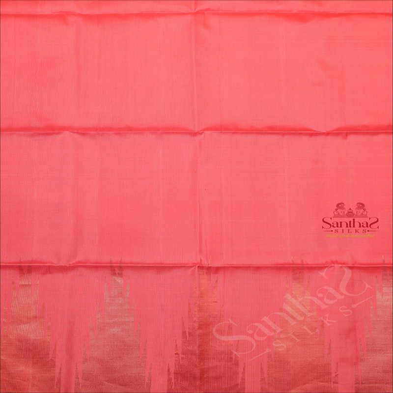 WATERMELON PINK COLOUR BODY WITH GOLDEN, COPPER & SILVER ZARI GOPURAM MOTIFS IN BORDER AND CONTRAST COLOUR PALLU & BLOUSE