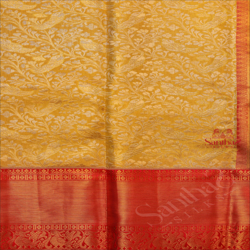 GOLDEN YELLOW COLOUR BODY WITH GOLD & SILVER ZARI FANCY BUTTAS AND CONTRAST COLOUR PALLU & BLOUSE