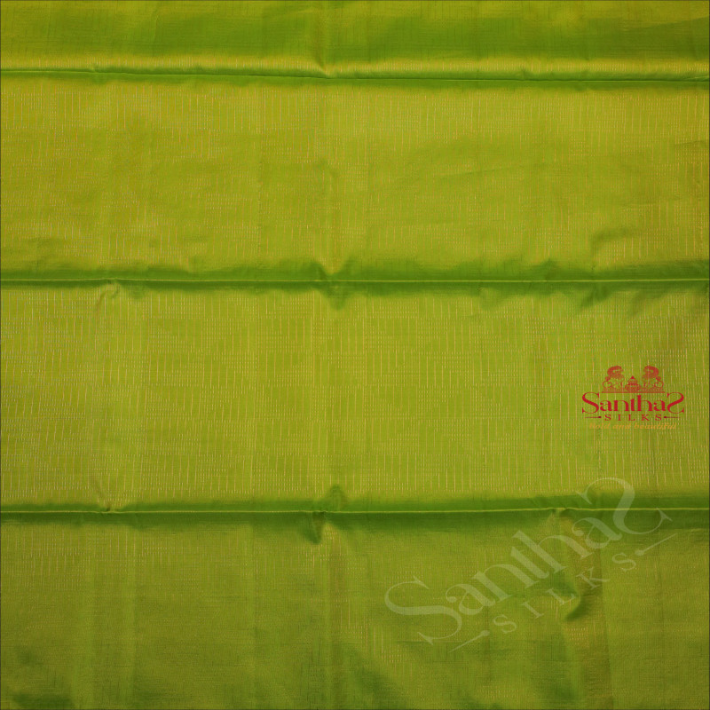 MEENAKSHI GREEN COLOUR BODY WITH GOLDEN STRIPS WITH CONTRAST BLOUSE & BORDER