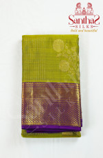 Olive Green with Magenta Border Pure Silk Saree