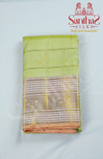 Pista Green with Checks Pure Silk Saree