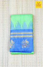 Pista Green horizontal Striped Body with Grey Floral Border